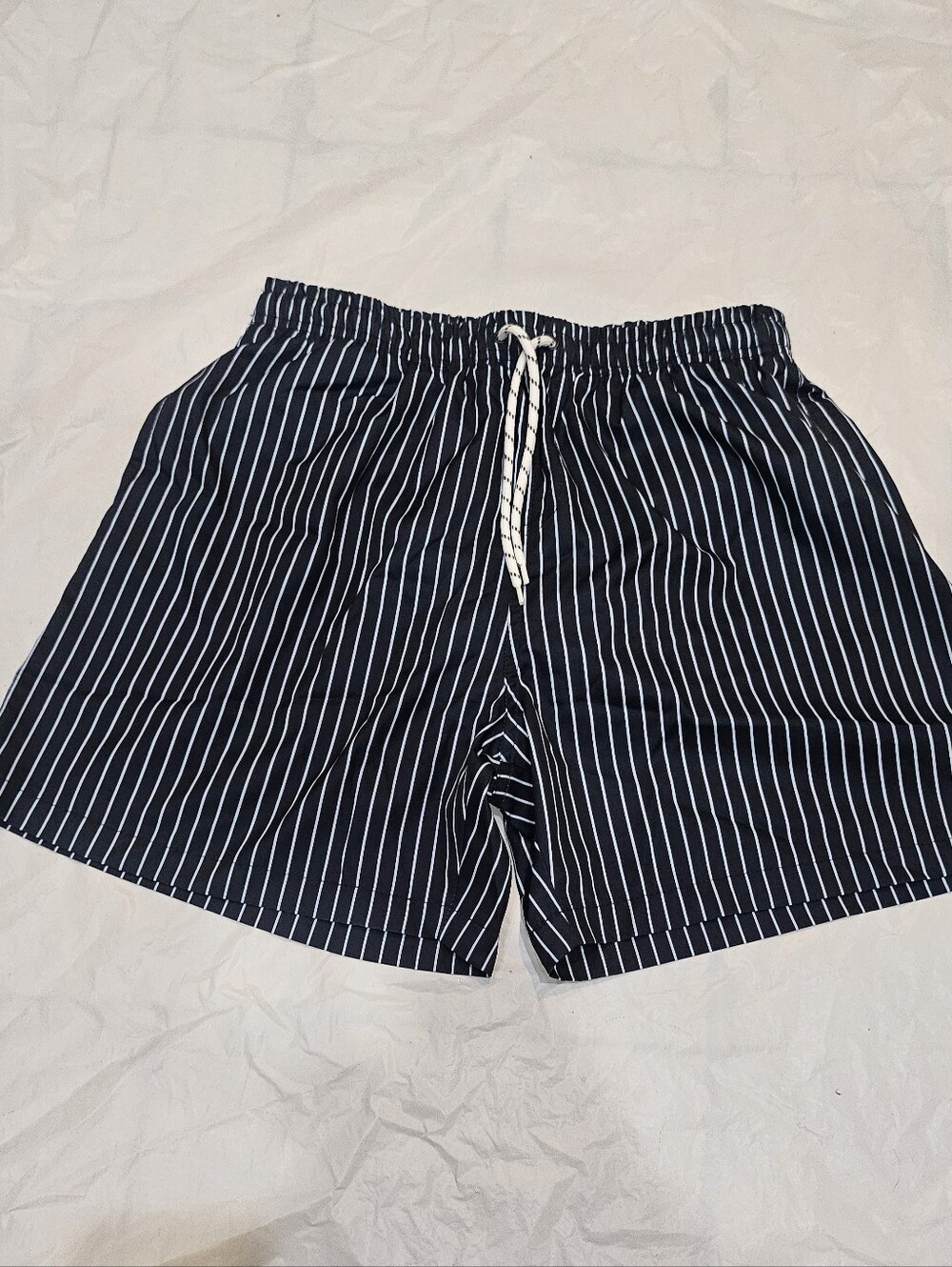 Men's Navy Pinstripe Swim Shorts with Drawstring. Sz S